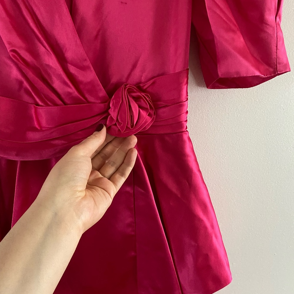 SOLD ELSEWHERE - 70s/80s Nu Mode Bright Satin Pink Dress with Open Back - Picture 4 of 8